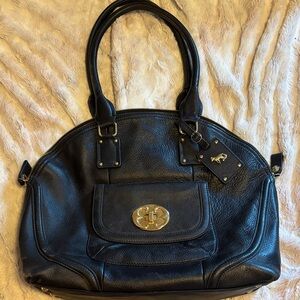Emma Fox Black Leather Tote Handbag with Gold Hardware